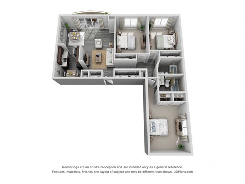 3 Bed 2 Bath Floor Plan at Parkview Apartments, Richmond Heights, Ohio